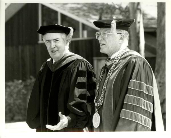 Charles E. Young and Lauro Cavozos at Academic Convocation, 4/7/1989
