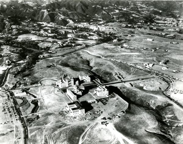 Aerial view of Westwood campus, Kerckhoff Hall, 1936