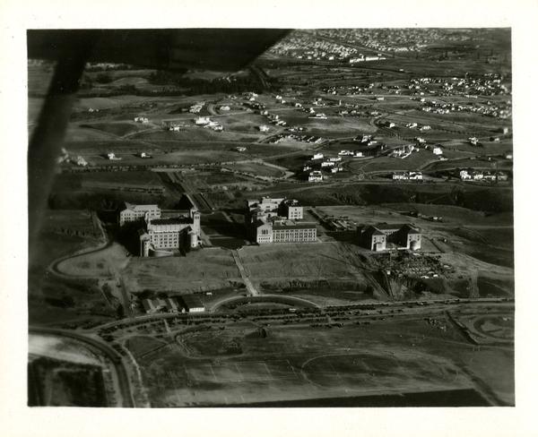 Aerial view of Westwood campus, Westwood Village, ca. 1930