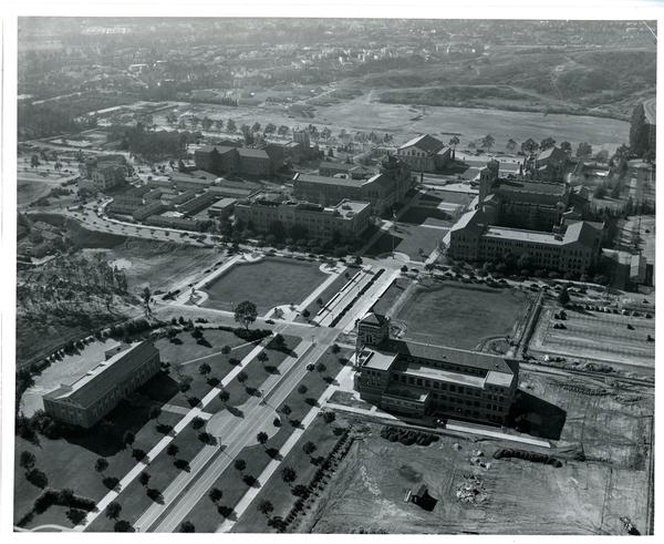 Aerial view of Westwood campus, ca. 1940's