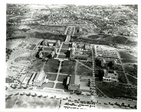 Aerial view of Westwood campus, Westwood Village, ca. 1940