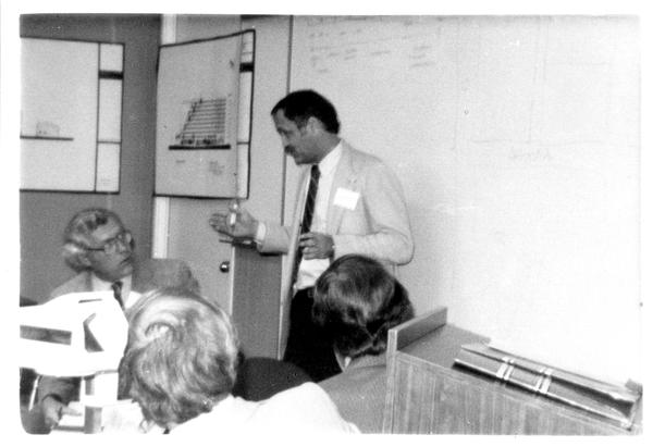 Speaker and participants at the Design Seminar for School of Architecture, 1982