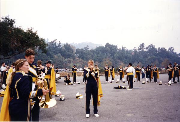 Band members practicing for Homecoming Game, October 1995