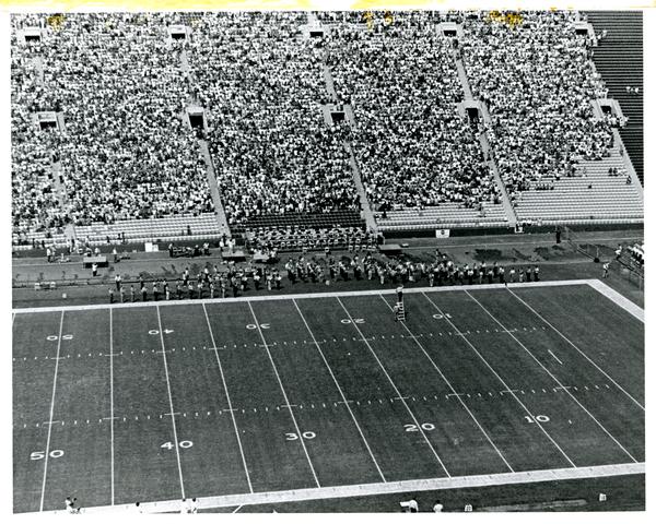 Aerial view of UCLA Band & All American Chorus 1971