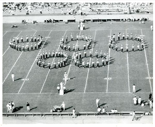 UCLA Marching Band performing, 1954