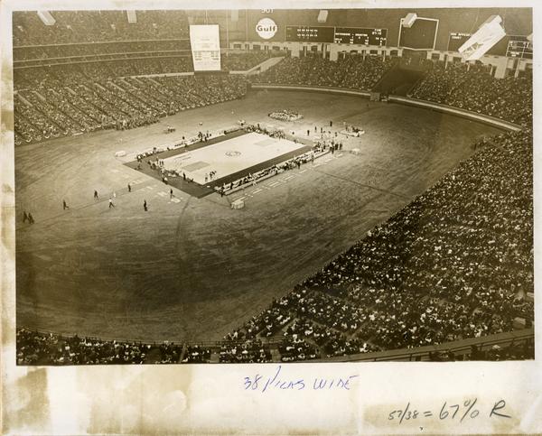 View from above of the Astrodome at semifinal game versus Houston, 1968