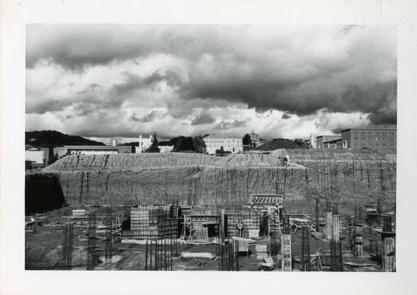 Looking north at Boelter Hall construction site, January 1952