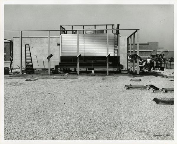 Workers on Boelter Hall roof, 1961