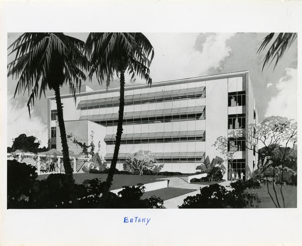 Sketch of Botany Building exterior from rear