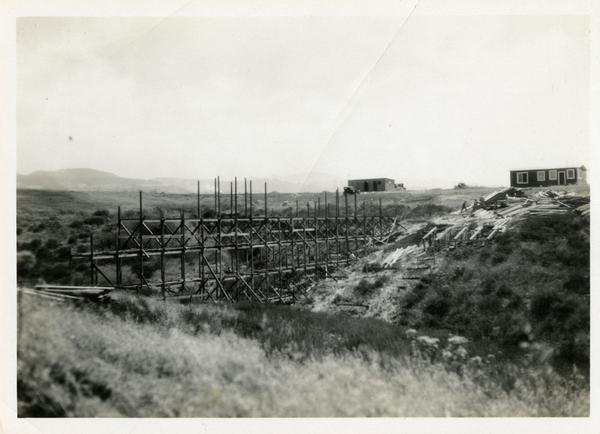 View of earlier construction site of bridge across the deep arroyo