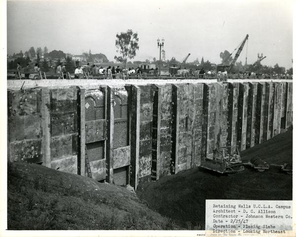Retaining walls on bridge acrross the deep arroyo, 1947
