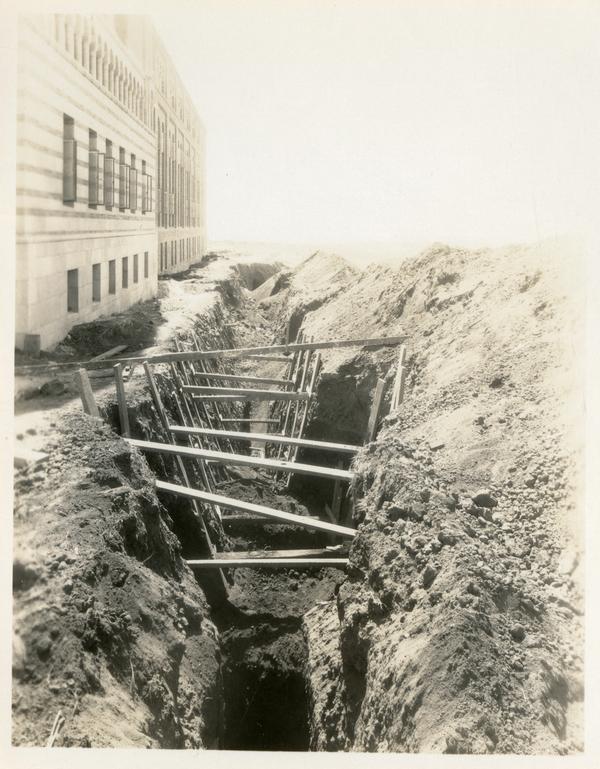 Dug up ground behind Campbell Hall building