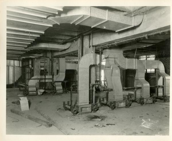 Inside view of Campbell Hall building being constructed