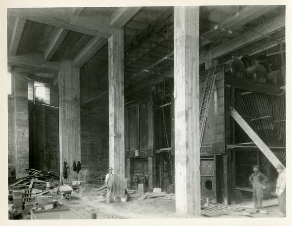 Inside view of Campbell Hall building being constructed