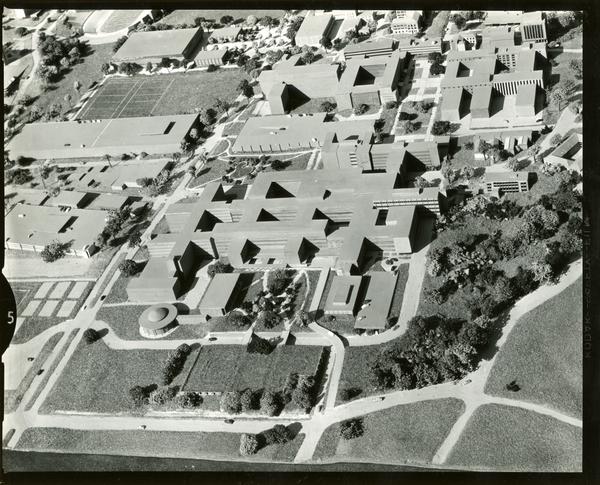 Architectural model of UCLA campus, focused on the south campus