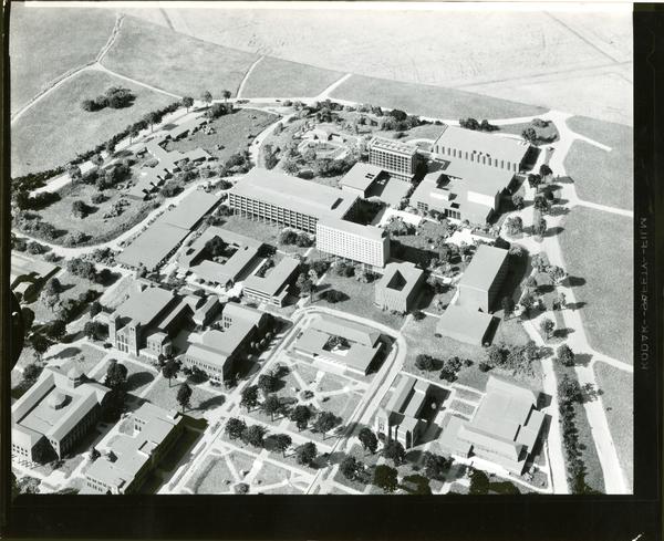Architectural model of UCLA campus, focused on the north campus