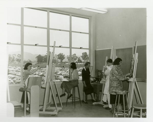 Students at work in painting class, 1952