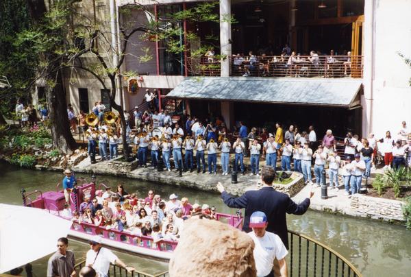 UCLA Band performing at the San Antonio River Walk