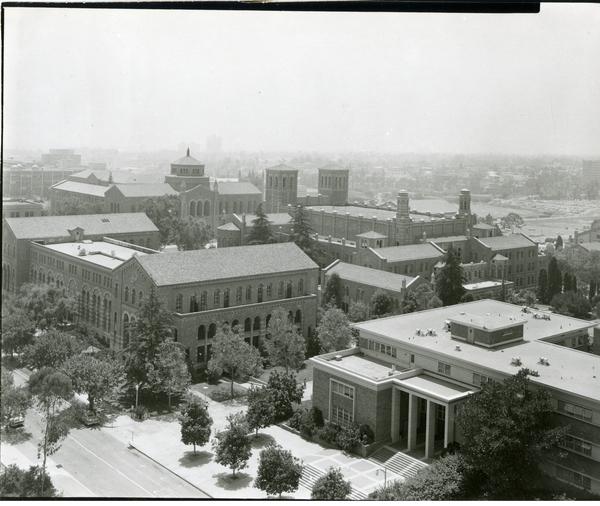 View of Royce Hall, Powell Library, Haines Hall, and Campbell Hall from Bunche Hall