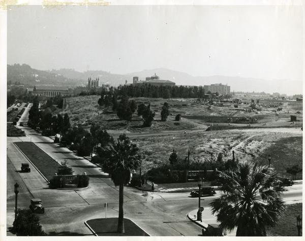 Aerial view of campus from Westwood Village, July 15, 1935