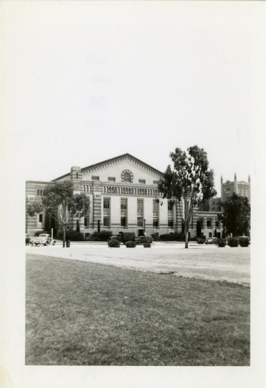 Men's gymnasium with Kerckhoff Hall in the background, June 1943