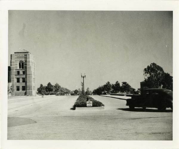 View of unidentified street on Westwood Campus, ca. 1940