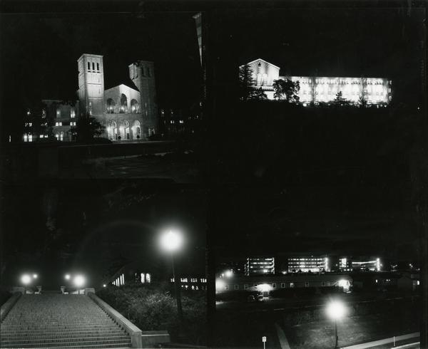 Various views of the campus at night