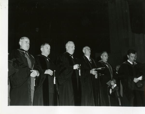 Earl Warren with other speakers on Charter Day 1954