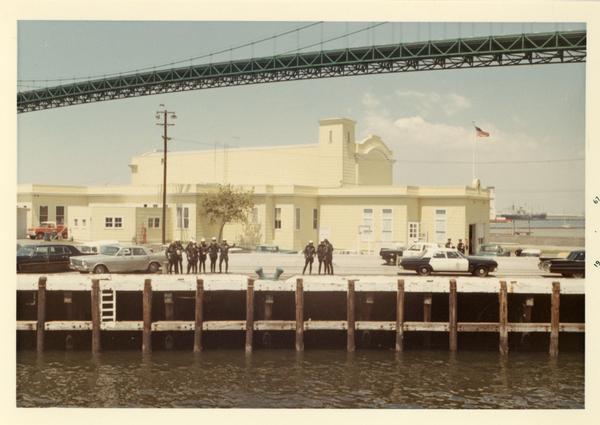 Police gathered at the docks, 1967