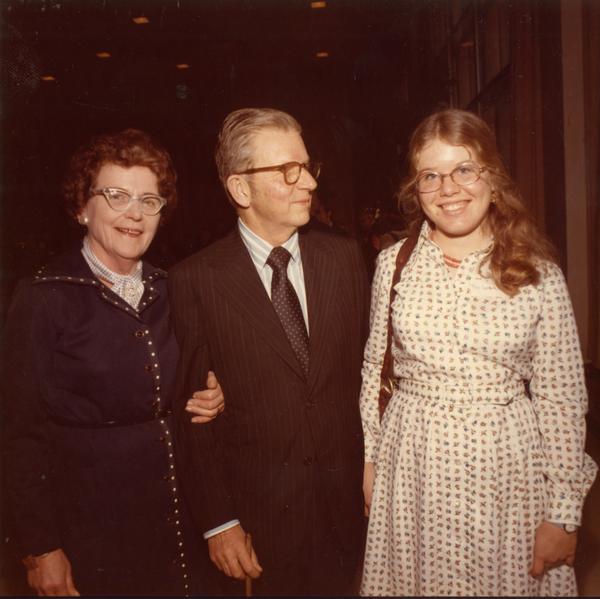 President Hitch, his wife and daughter on Charter Day, April 3, 1975