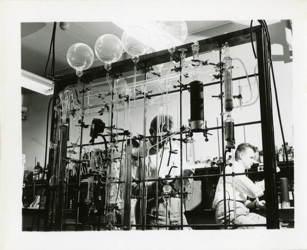 Unidentified men at work in Chemistry lab