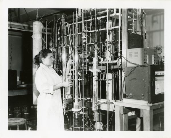 Woman working in lab in the Chemistry Department