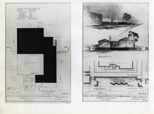 Schematic studies of the William Andrews Clark Library, May 1966