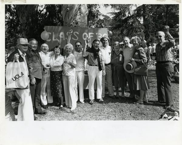 Members of the Class of 1936 at reunion party, 1981