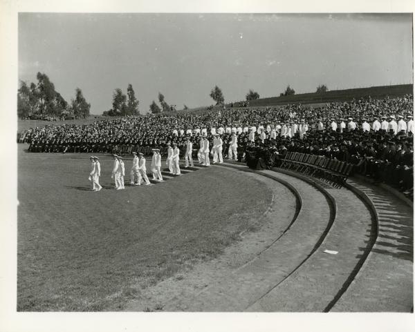 Graduates filing in at Commencement, circa 1940's