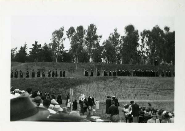 Graduates in line at Commencement, circa 1940's