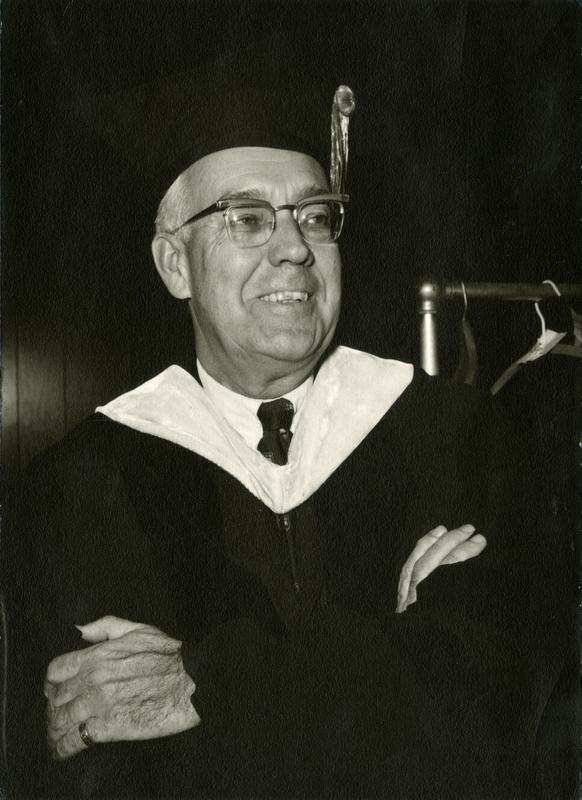 Erwin Canham, editor of the Christian Science Monitor at Mid-Year Graduation, ca. 1963