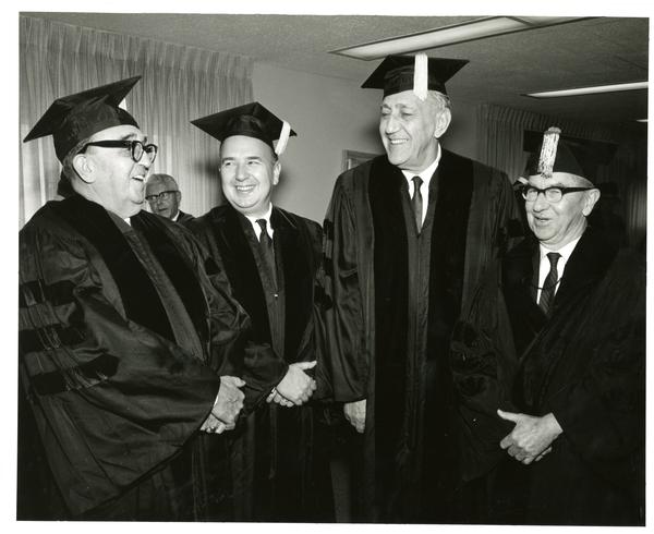 Alfonso Caso Felipe Herrera, Gregor Piatigorsky and Louis Booker Wright at Commencement, June 1967