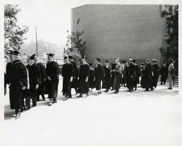 Faculty and administration lining up for Commencement, June 14, 1968