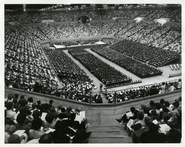View of Pauley Pavilion staged for Commencement, June 14, 1968