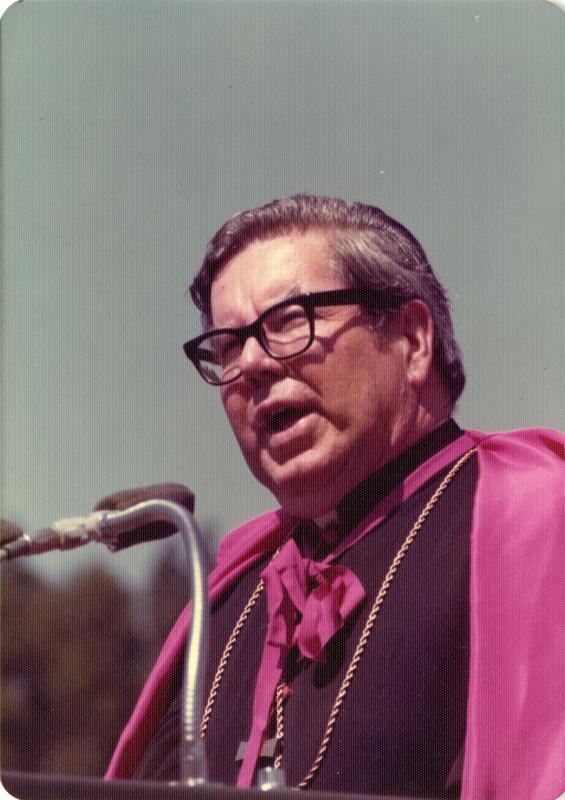 Reverend John War addressing the crowds at commencement, June 1976