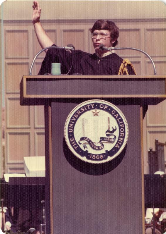 Student Brian Budenholzer addressing the crowds at commencement, June 1976