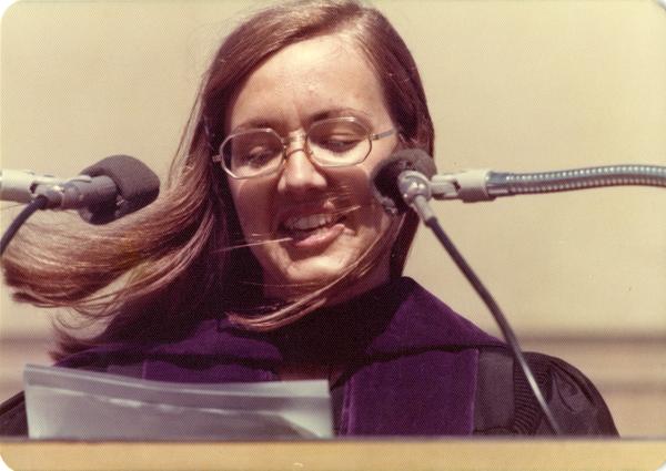 Darlene Walsh, the graduate student speaker at commencement, June 1976
