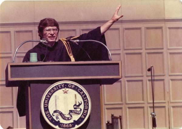 Student speaker, Brian Budenholzer addressing the audience at commencement, June 1976