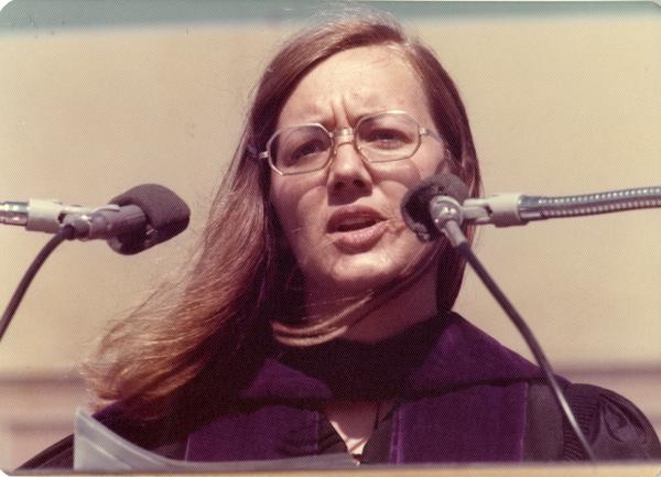 Darlene Walsh speaking at commencement, June 1976