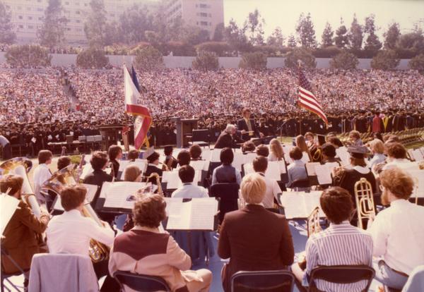 UCLA Band performing at commencement, June 1977