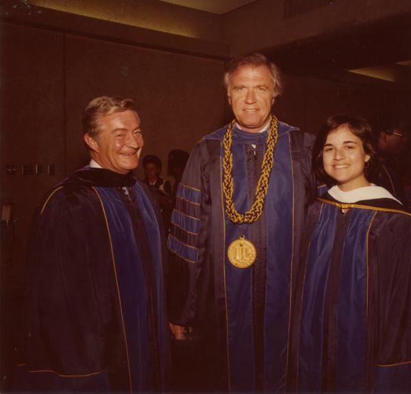 Chancellor Charles E. Young with two other members of the platform party for commencement, June 1979