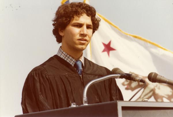 Student speaker addresses crowds at commencement, June 1979