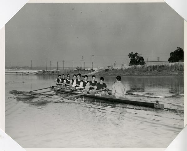 Members of the Crew team on the water, April 14, 1964