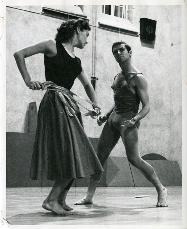 Jerry Jackson and Joan Nicholson performing part of their routine as Theseus and Ariadne in rehearsal, 1959